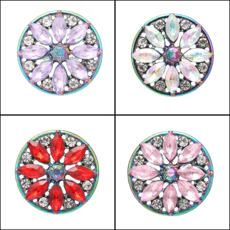 noosa plating dazzling oval crystal flower snap buttons fit diy 18mm snap button bracelet necklace acc jewelry women mengift