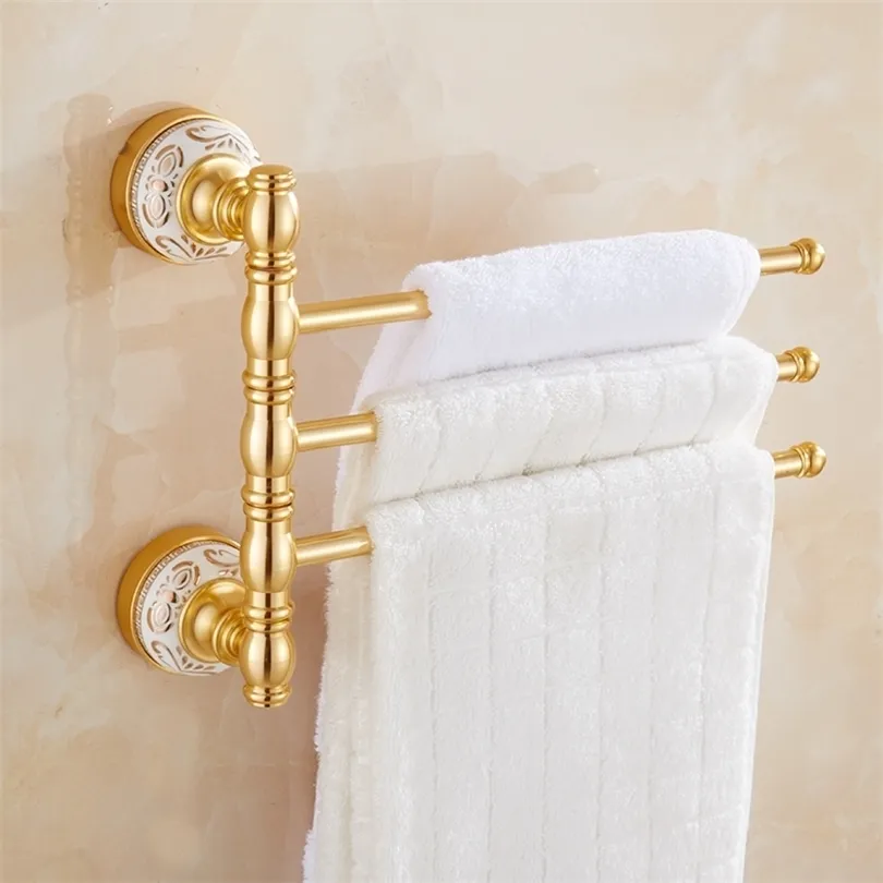 Towel Bar Rotating Towel Rack Bathroom Kitchen Wall-mounted Towel Polished Rack Holder Hardware Accessory T200506