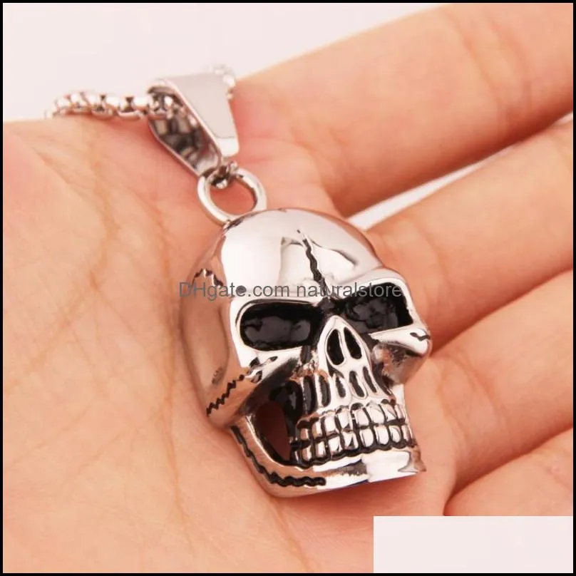 pendant necklaces punk roll stainless steel silver color gold skeleton skull biker jewelry men necklace free box chain 24
