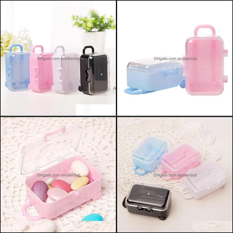 Acrylic Clear Mini Rolling Travel Suitcase Candy Box Baby Shower Wedding Favors Party Table Decoration Supplies Gifts RRB14906