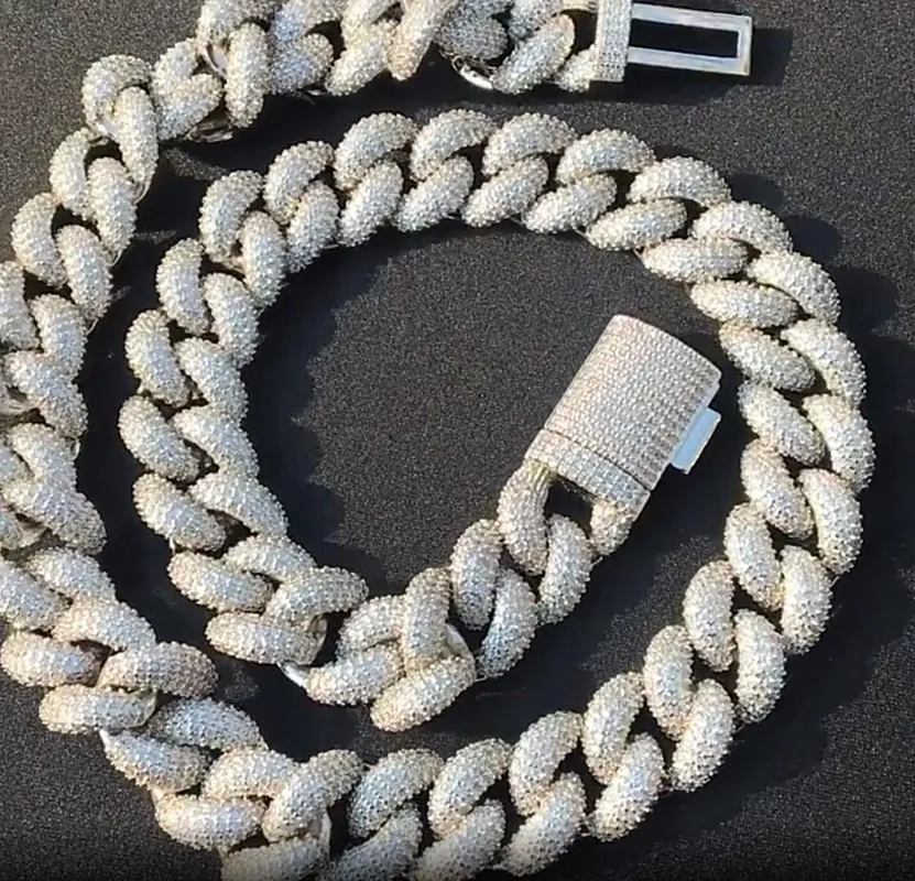 Pełny diament kubański Link Chain mężczyzna złoty Iced Out naszyjnik łańcuszkowy Hip Hop biżuteria 14mm 3D moda gruby ciężki naszyjnik bransoletka