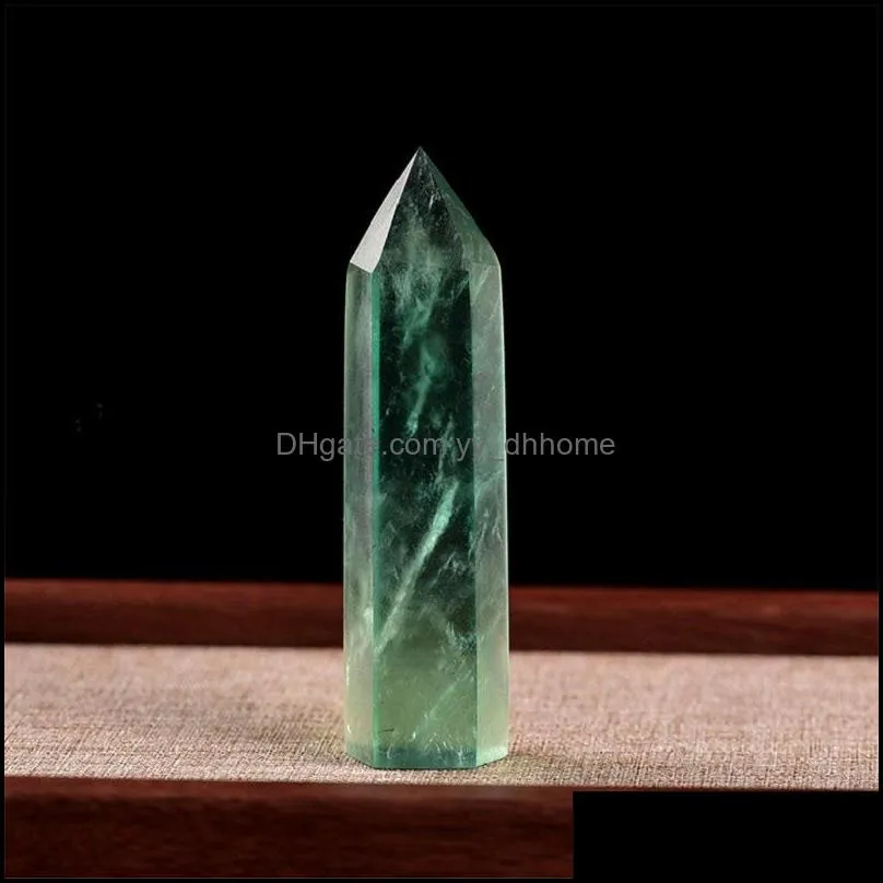 Natural Rough Stone Arts Ornaments Green Fluorite Mineral Healing wands Reiki Hexagonal Ability Quartz Column Color Fluorited pillar Crystal