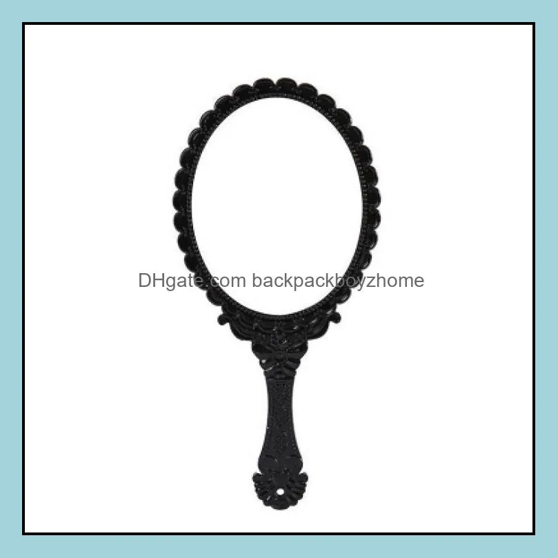 Hand-held Makeup Mirrors Romantic vintage Lace Hand Hold Mirror with Handle Oval Round Cosmetic Tool Dresser Gift