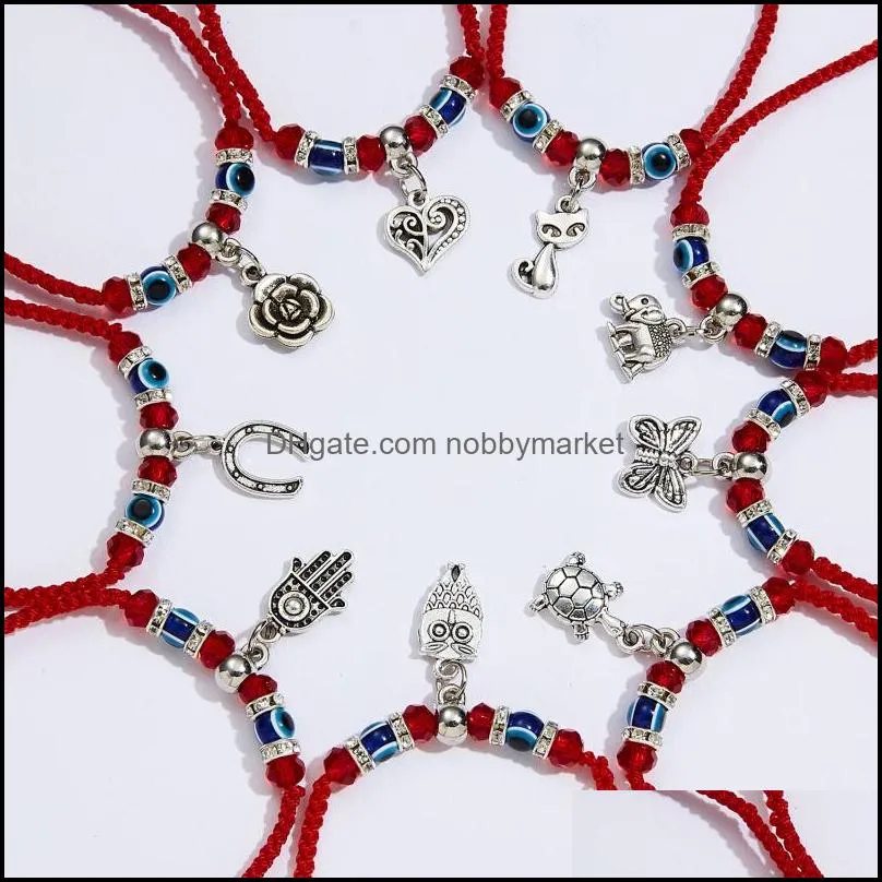 Fashion Butterfly Owl Turtle Charm Bracelet Handmade Good Lucky Red Cord Evil Eye Beads Bracelets