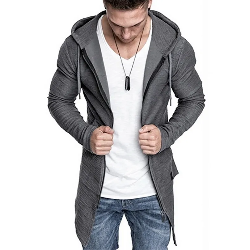 Puimentiua Men Sweatshirt Hip Hop Mantle Hoodies Brand Fashion Men Splicing Hooded Solid Trench Coat Jacket Cardigan Long Sleeve 210924