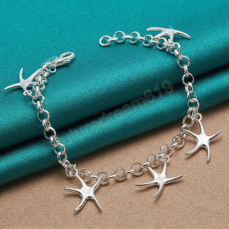 925 plata esterlina cinco estrellas de mar colgante pulsera cadena para mujer encanto boda compromiso moda fiesta joyería