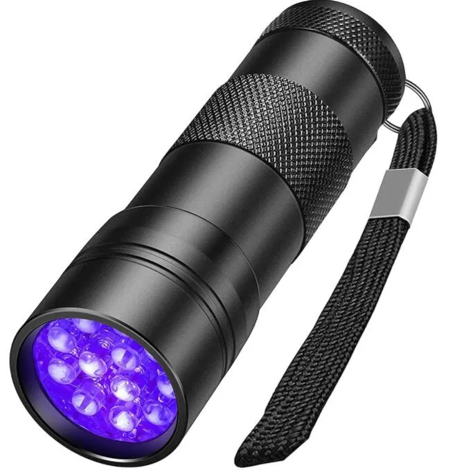 395-400nm Ultra Violet UV Light Mini Portable 12 LED UV-ficklampa Torch Scorpion Detector Finder Black Light Keychain Torch
