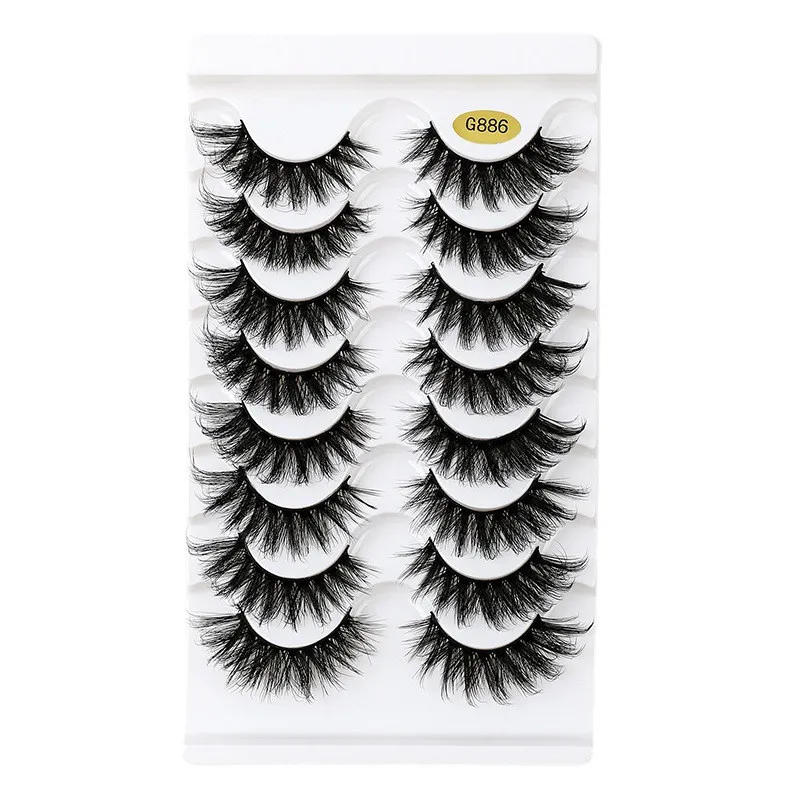 D curl eyelashes förlängning återanvändbar naturlig tjock ryska strip fransar lockiga 3D -effekt falska ögonfransar 8 par pack