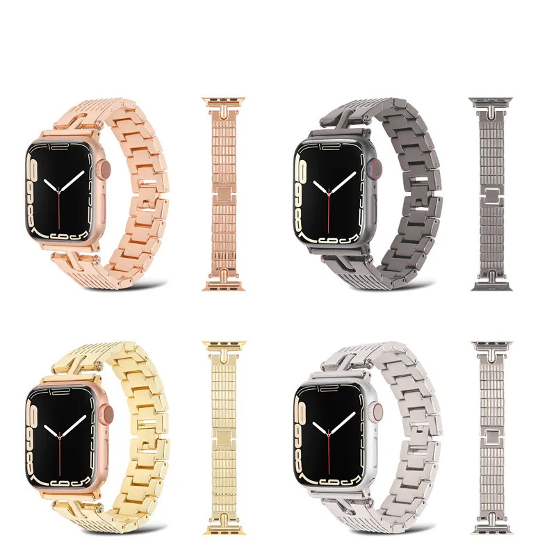 Глянцевая сплава браслет для Apple Watch Series 7 6 5 4 3 SE T-головка металлическая полоса запястья 40 мм 42 мм 44 мм 45 мм