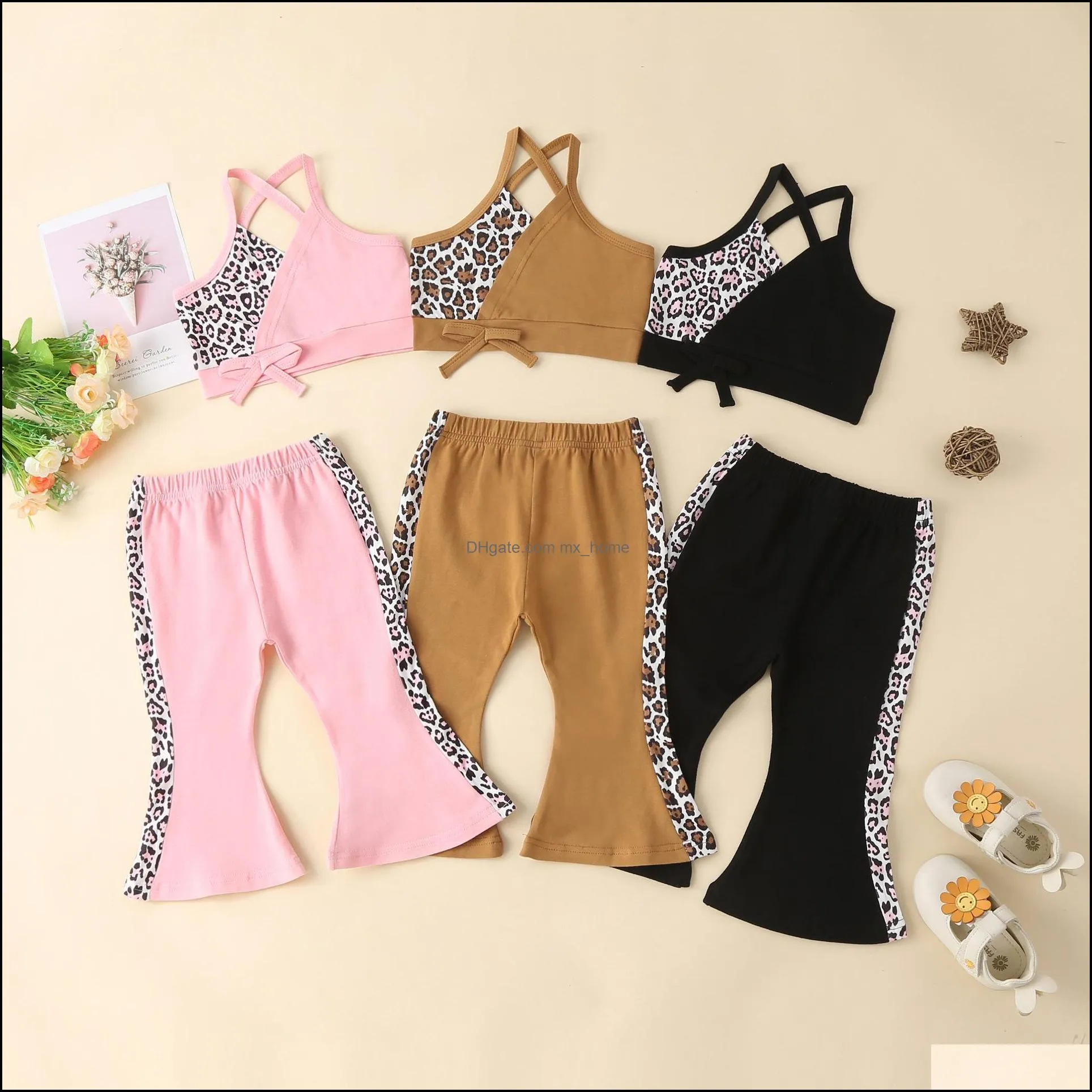 Ensembles de vêtements Enfants Filles Tenues Infant Sling Topsandleopard Print Flared 2Pcs / Set Summer Fashion Boutique Mxhome Dhhkv