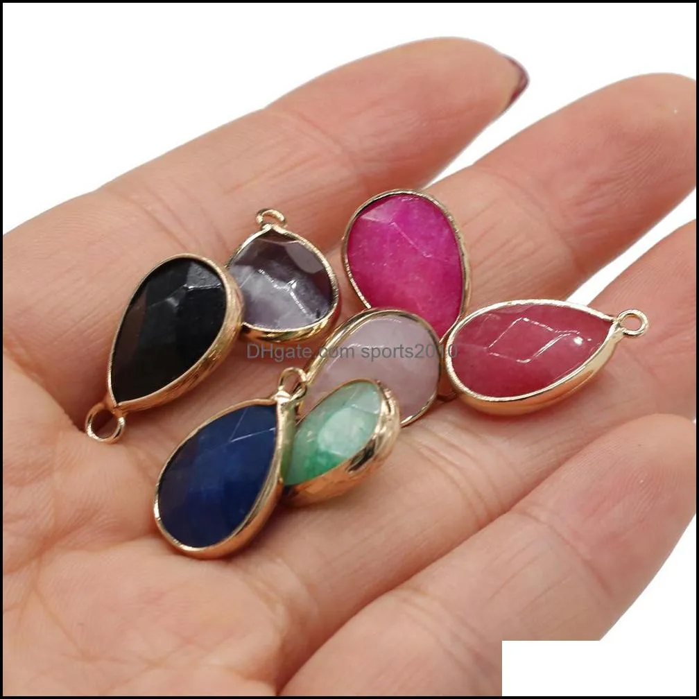 delicate faceted waterdrop stone chakra charms teardrop shape pendant rose quartz healing reiki crystal finding diy necklaces women sports2010