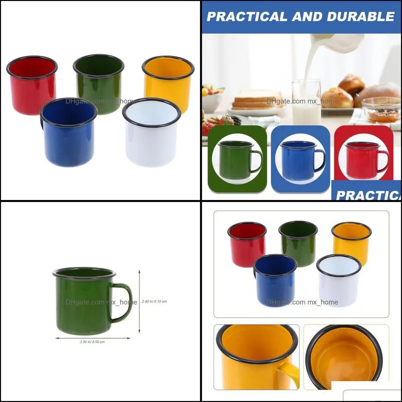 mugs 5pcs multi-functional enamel vintage small cups (assorted color)