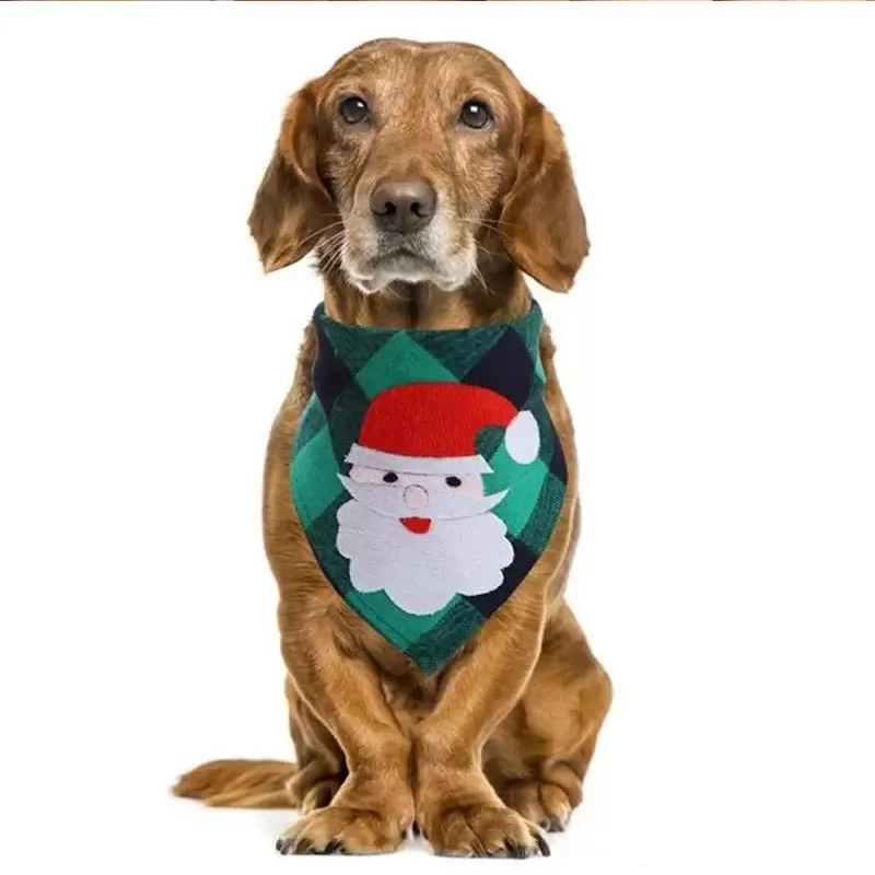 Christmas Dog Apparel Bandana Elk Printed Pet Washable Decoration Scarf Handkerchiefs Bibs Pets Accessories Saliva Towel Pet Collar Napkin