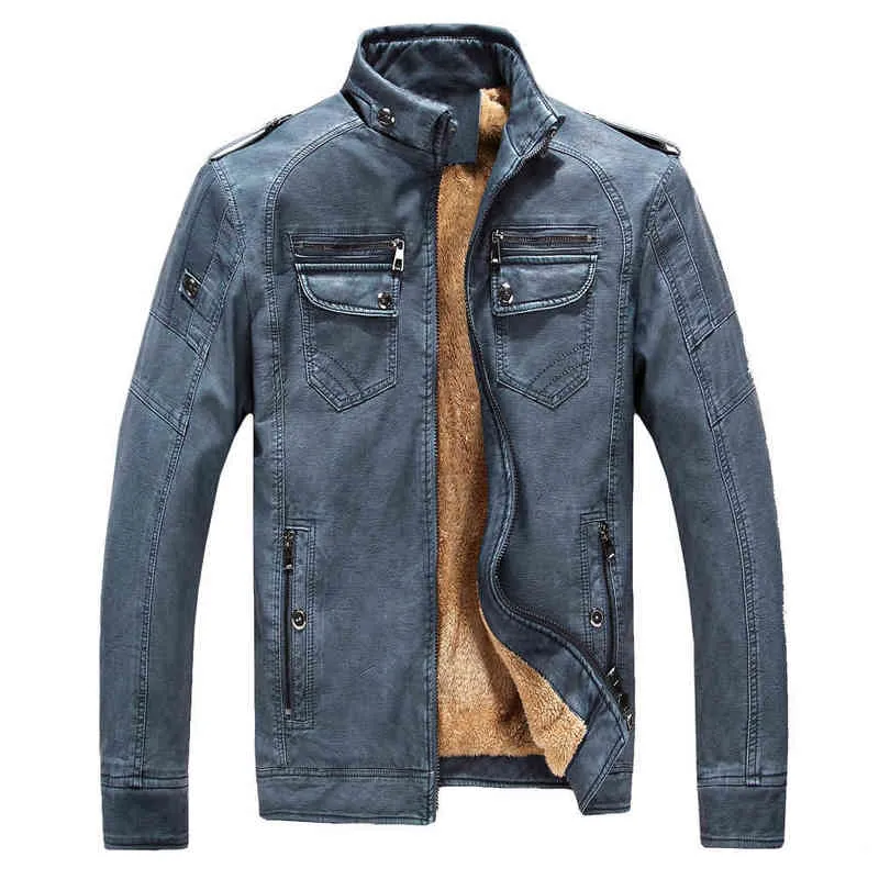 Faux cuir mâle manteau hiver hommes vol veste surdimensionné à manches longues haut lâche Vintage haut en cuir épais chaud polaire veste L220725