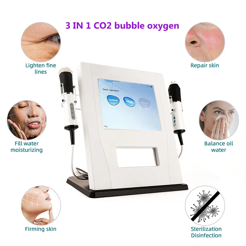 Sbiancamento facciale a bolle di alta qualità 3 in 1 macchina per idrodermoabrasione a spruzzo di ossigeno CO2 RF