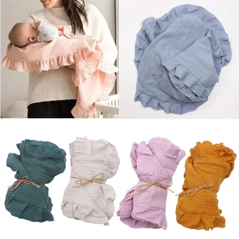 Blankets & Swaddling 4 Layers Ruffle Swaddle Born Muslin Baby Blanket