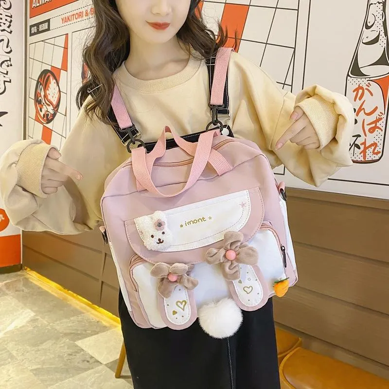 Sacs d'école 2022 japonais Vintage fille messager sac à dos corée mignon dessin animé oreilles étudiant arc Jk uniforme sac Itabag