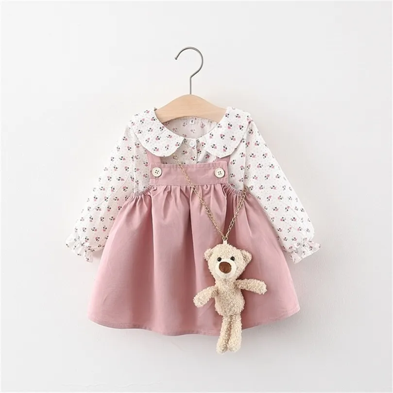 Autumn Baby Girls Clothes Outfits Toddler Princess Flower T-Shirt+ Strap Dress Suits for Clothing 1 Year Birthday Set 220507