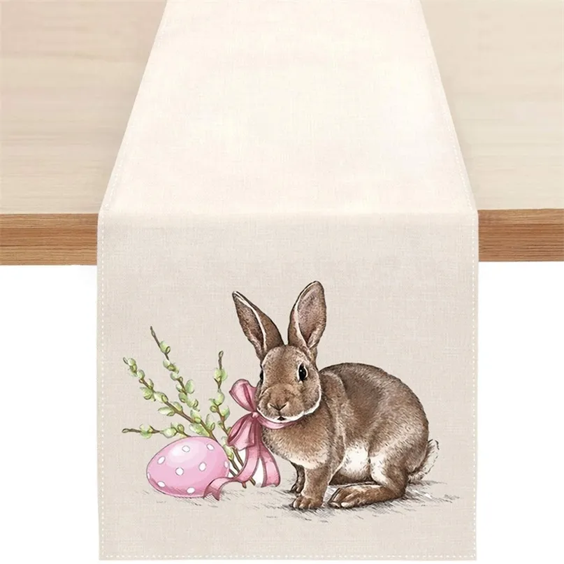 Pasen Rabbit Print Tafelkleed rechthoek Decoratieve tafelloper voor keuken eetkamer 220615