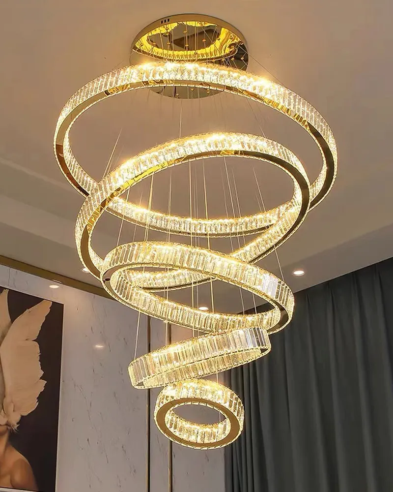 Modern LED Crystal staircase lighting chandelier for Duplex Building ...