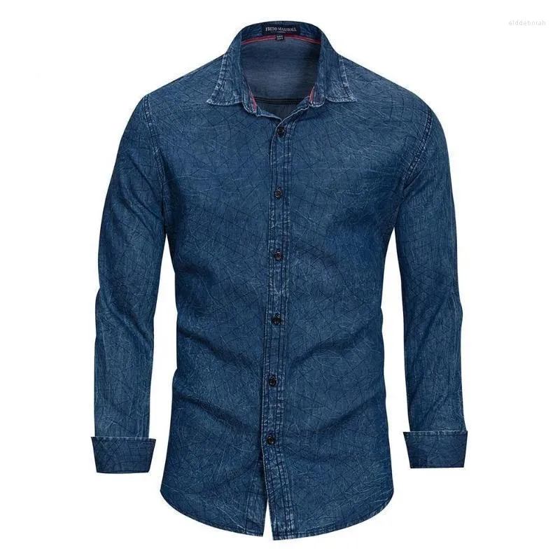 Chemises décontractées pour hommes arrivée chemise en jean hommes à manches longues grande taille coton à carreaux homme marque chemise hommes Eldd22