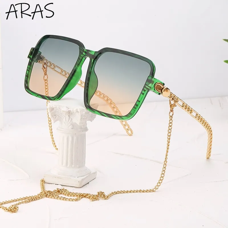 특대 사각형 중공 체인 선글라스 여성 럭셔리 브랜드 세련된 태양 안경 숙녀 패션 그라데이션 렌즈 안경 음영 W220422