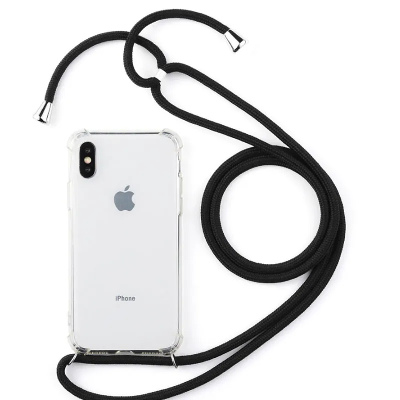Cord Chain crossbody Necklace Lanyard strap mobile phone cases for iphone x xr xs 11 12 13 pro max Transparent shockproof tpu back cover