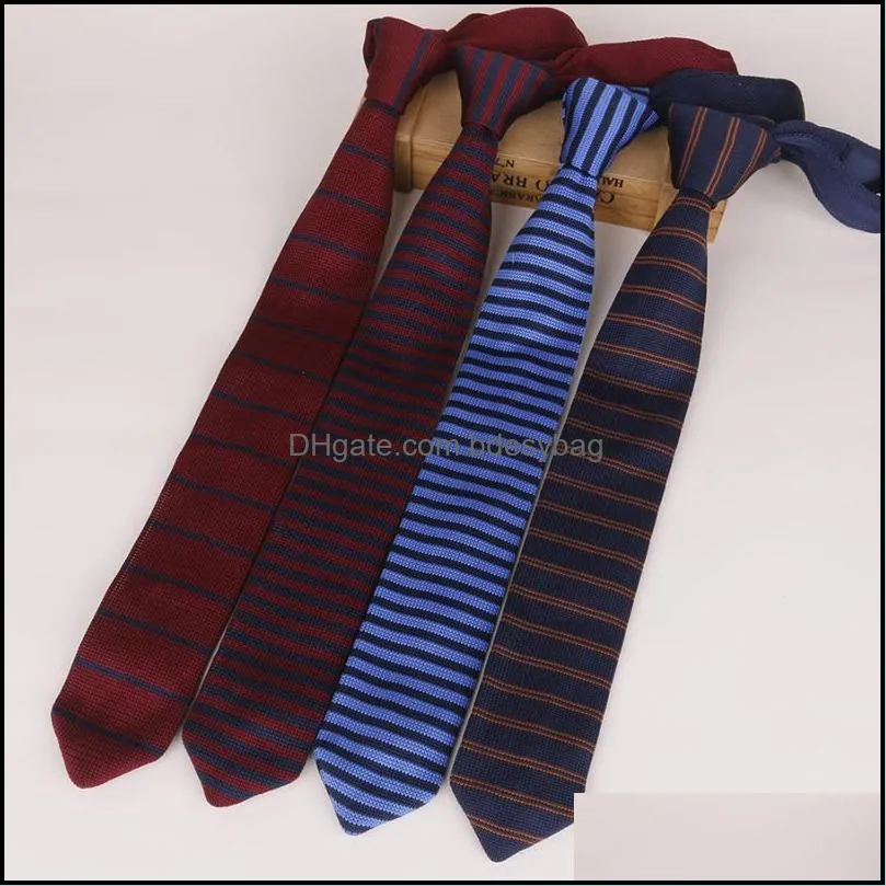 bow ties 6cm knitted solid striped neck tie for men`s triangle woven polyester necktie slim casual cravat