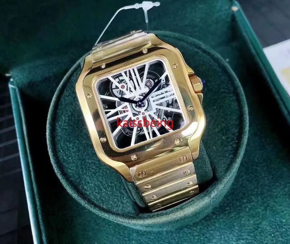 KI 新着高品質腕時計マンクラシッククォーツムーブメントメンズ腕時計デザイナーステンレス鋼ブレスレット新着腕時計ギフトスケルトンフェイス 090