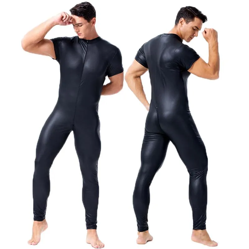 Mens G Strings Leather Men Sexy Bodysuit Faux Latex Male Erotic