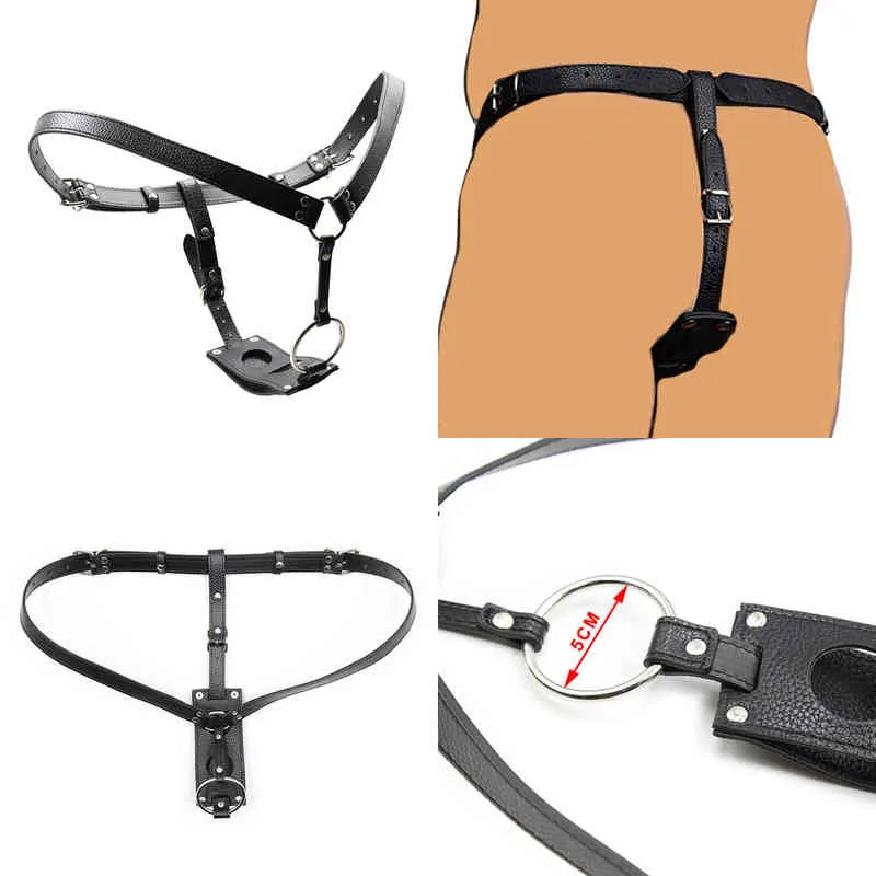 Nxy SM Bondage Camatech Pu Leather Sex Butt Plug e Dildo Harness Belt Dispositivo di castità maschile Mutandine con Pene Cock Ring per Uomo Donna 220426