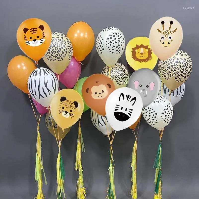 Party Decoration 10st Cartoon Animal Pattern Balloon Jungle Safari Födelsedagsballonger för skogsmaterial