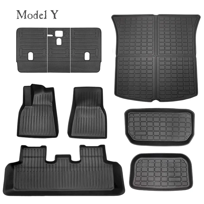 Set completo tappetino per sedile da pavimento in TPE Frunk per Tesla Model Y Cargo Liners tappetino per bagagliaio per auto protezione per sedile posteriore