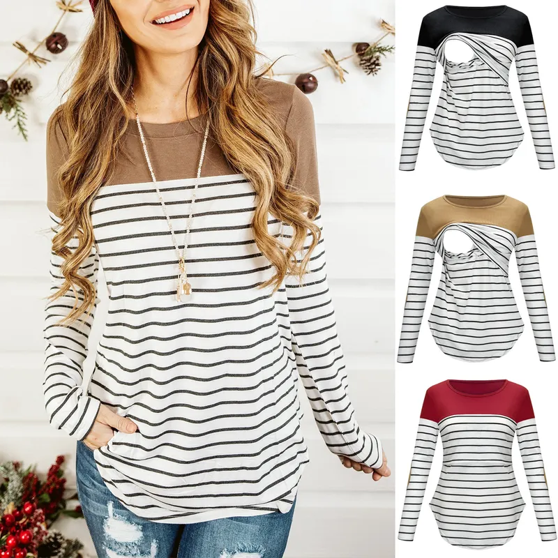 Casual Womens Pregnant Maternity Clothes Nursing Tops Breastfeeding T Shirt Pregnancy Striped 220714