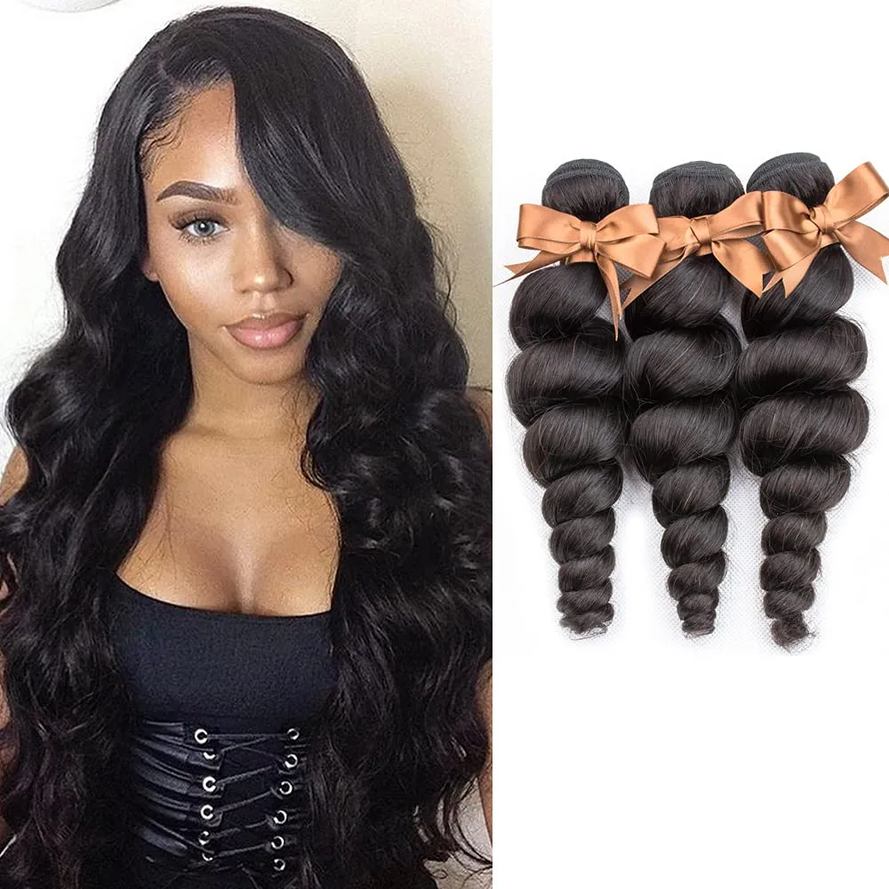 Bella Hair Bundles Brésiliens Non Transformés Vague Lâche Bouclés Indien Péruvien Vierge Extensions de Cheveux Humains Couleur Naturelle 3 Bundles Full 8A