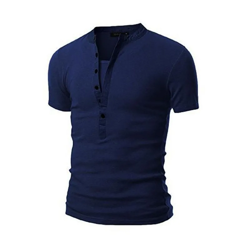 Мужские футболки прибытие футболка футболка мужчина T Homme 2022 Summer Fashion v Nece с коротким рукавом Henley European Style 6 Colors Size Men's Men's Men's
