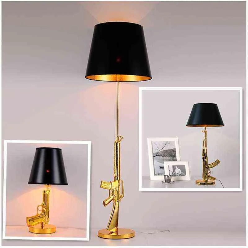 Modern Electroplated Table Lamp AK47 Gun Design Desk Decor Lighting Gold Silver Creative Metal Reading Night Light For Bedside H220423