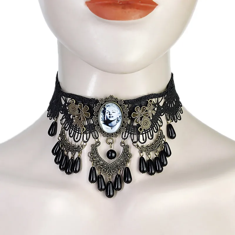 Black Lace Choker Necklace Gothic Victorian Jewelry for Women Retro Punk Rock Wedding Lolita Gift Halloween Party Queen