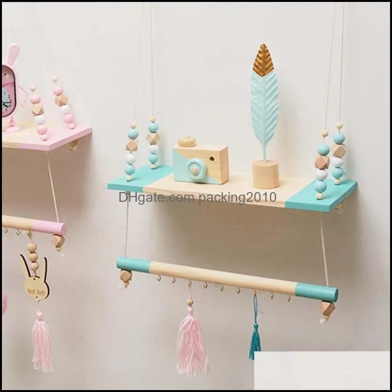Other Home Decor Nordic Style Child Nursery Room Decoration Wooden Bead Double Shelf Children`s Soft Wall