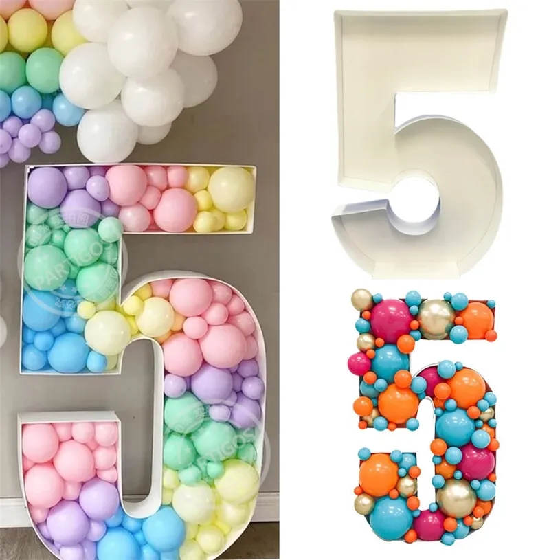 73 cm Blank Giant Number 1 2 3 4 5 Balloon Riemping Box Mosaic Frame Balloons Stand Kids Adults Birthday Anniversary Decor 220321