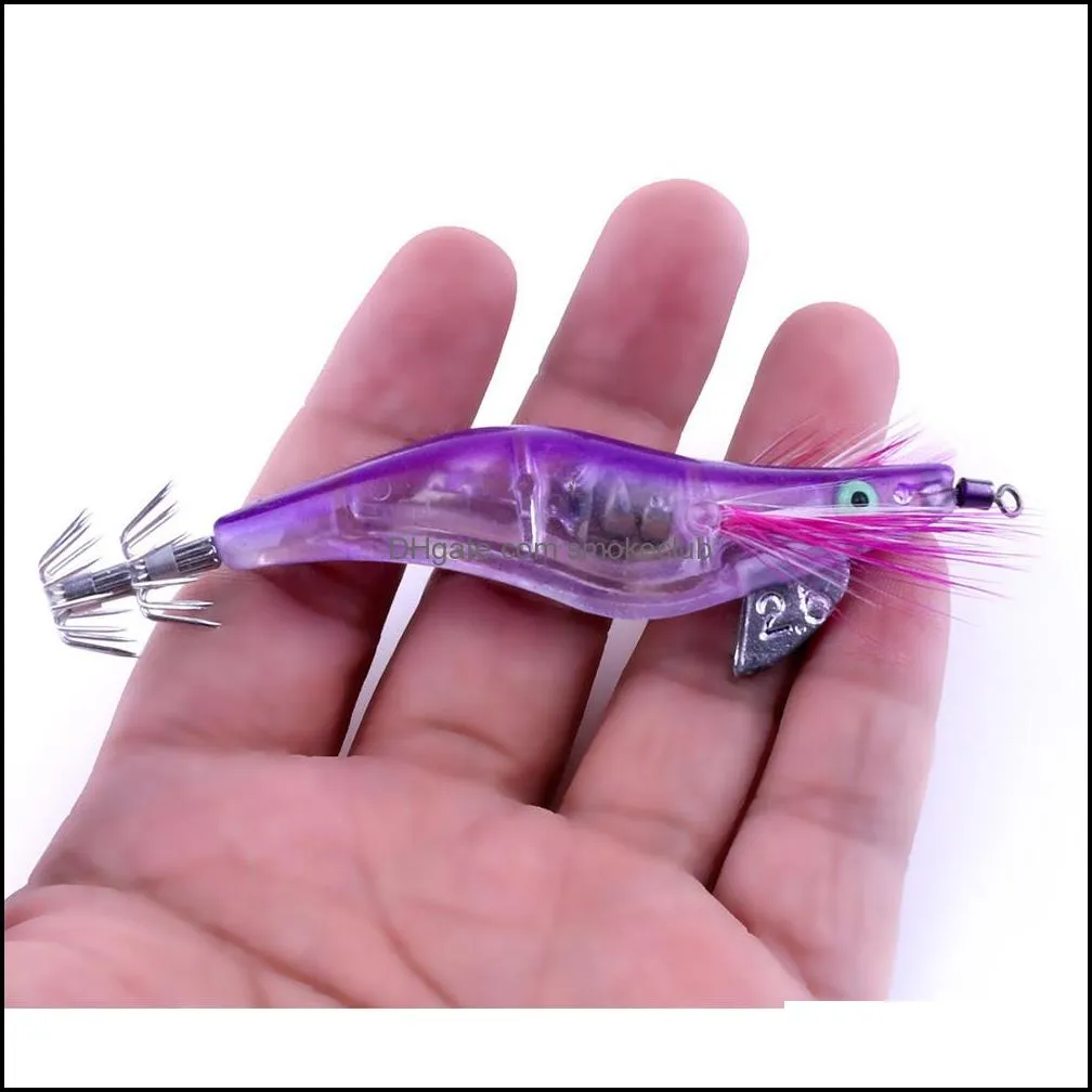 2.5#HOOK 10cm 12.5g LED Electronic Luminous Squid Jig Night Fishing Wood Shrimp Lure Squid Light Jigs Lures free shipping