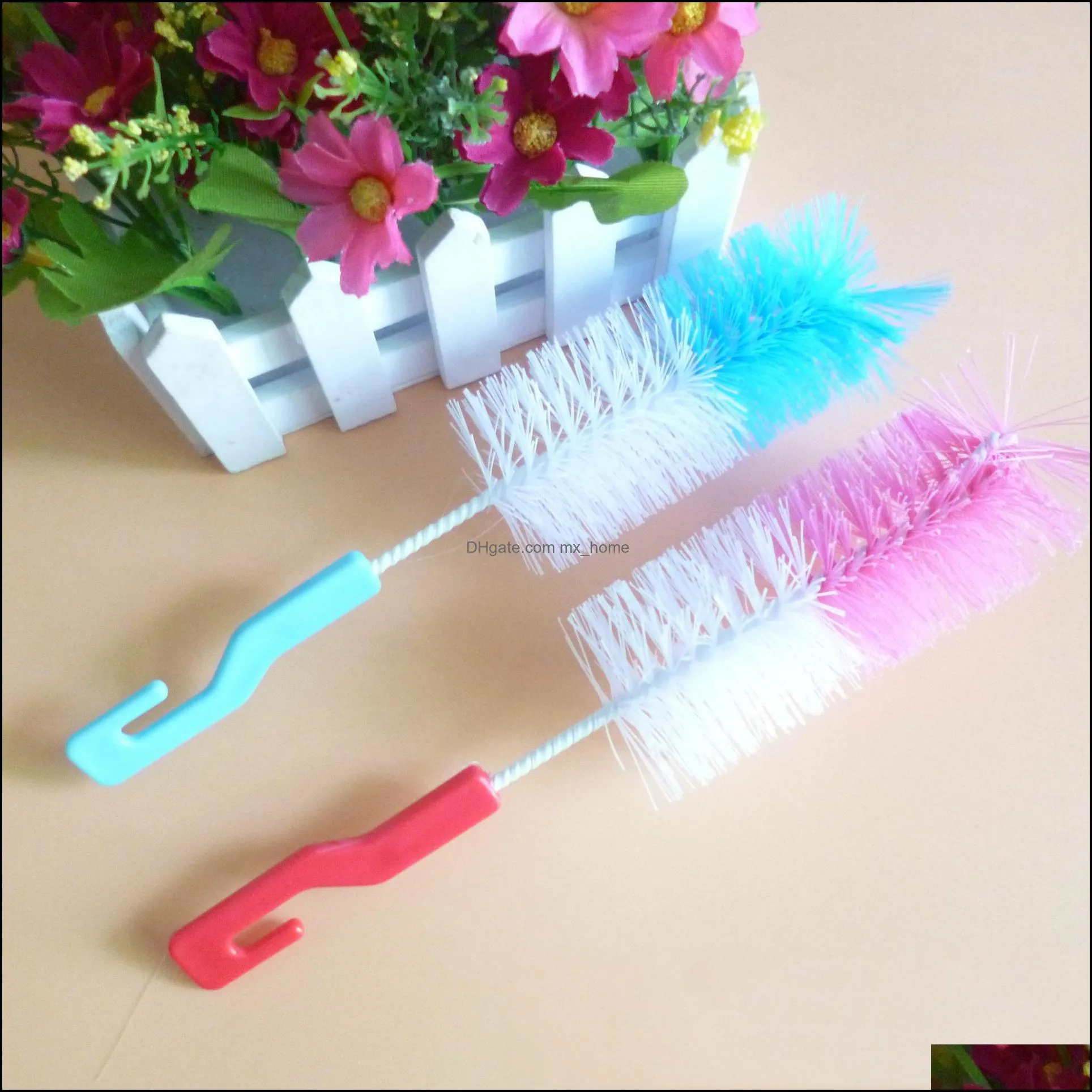 wholesale food grade baby milk bottle cleaning brush with hook mix colors convenient nipple feeding water cup brush dh0449 t03