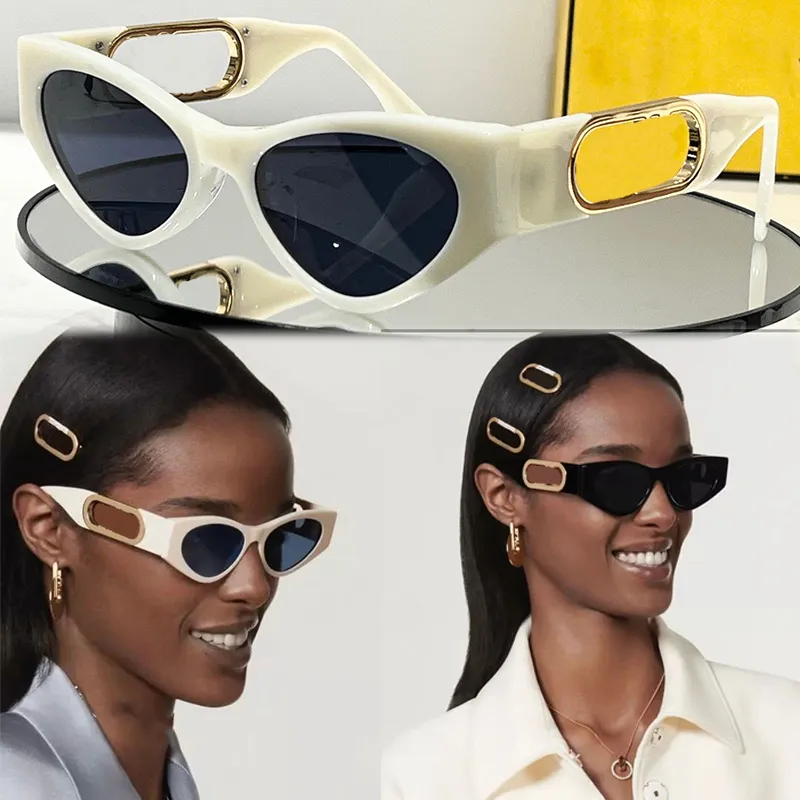 Luxe designer O Lock witte zonnebril van acetaat FOL029 Temple Gold Metal Oversized OLock-logo Cat Eye Acetate Officiële website Stermodel met originele doos