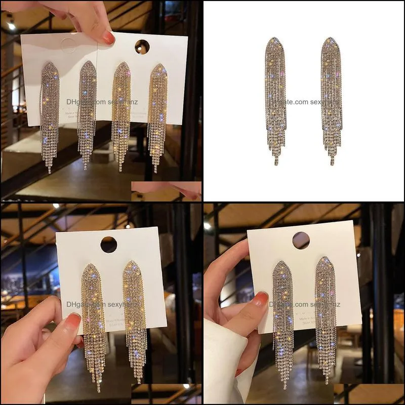 Long Tassel Dangle Drop Earrings For Women Trendy Exaggerated Full Rhinestone Crystal Wedding Ear Accessories Earring Wholesale