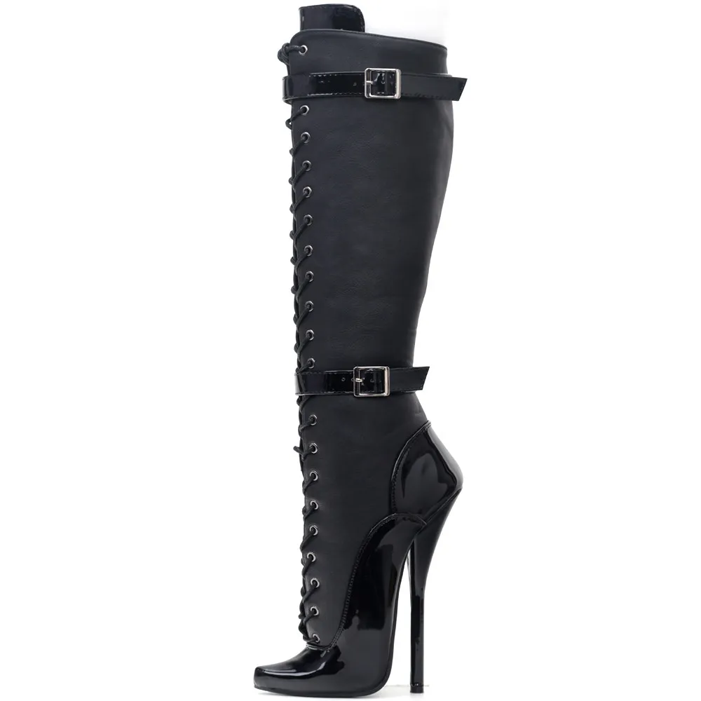 Мода-экзотические экстремальные фетиш-шнуровки 18 см. Стальные каблуки на каблуках колено высокие сапоги размером 5-15 колена высокий женский ботинок
