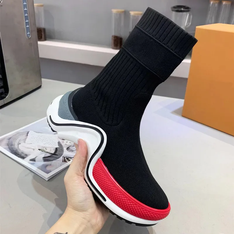 Çorap Botları Strech Boot Kalın Bottom Orta Buzağı El Ya Tasarımcı Marka Lüks Kadın Punk Ayakkabı