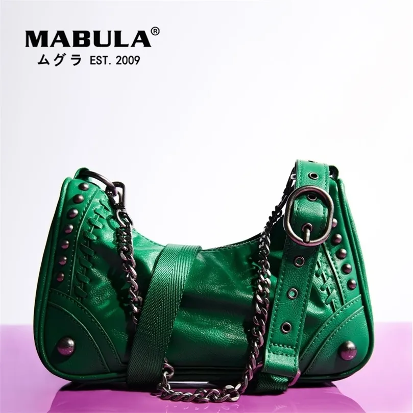 Mabula Fashion Moto Biker Cool Hobo Crossbody Bagsリベット黒女性ショルダーバッグ