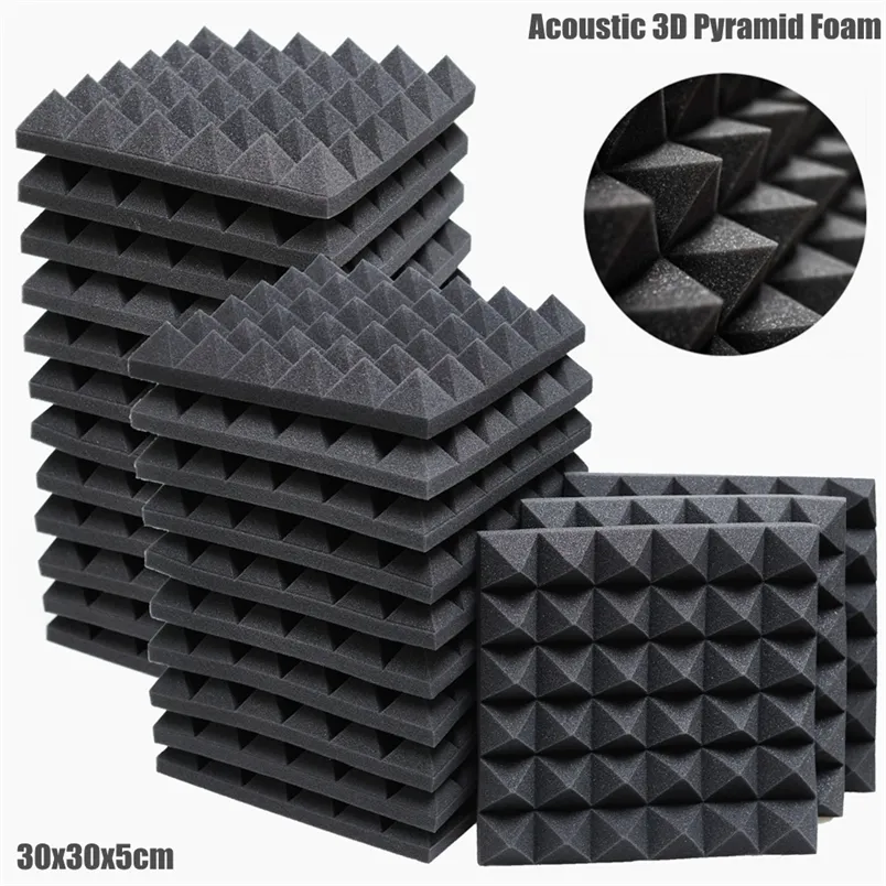 1224Pcs 30x30x5cm Pannelli in schiuma acustica da studio Trattamento di isolamento acustico KTV Room Wall Spugna in schiuma insonorizzata Pad con nastri 220606