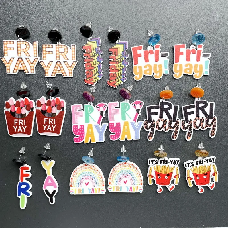 Acryl Friyay Ohrstecker Damen Leopard Flamingo Lippenstift Pommes Regenbogen Bunte Buchstaben Liebe Herz Tropfenohrring Baumeln Mode Tierschmuck Zubehör