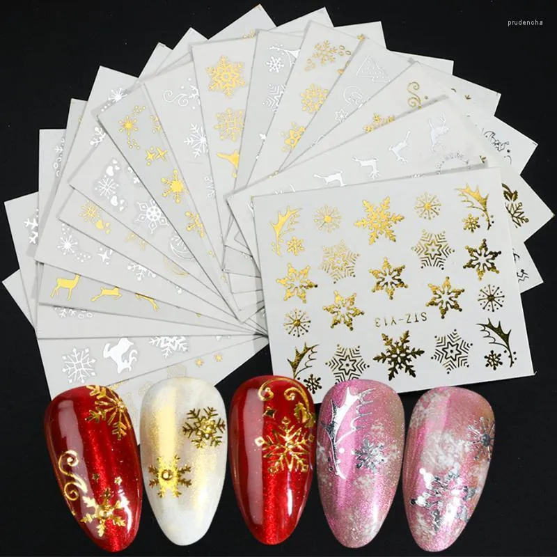 Autocollants Stickers 16pc / set Hiver Noël Pour Ongles Or Argent Noël Flocon De Neige Transfert D'eau Décalque Curseur Manucure Décoration Z-YA Prud22